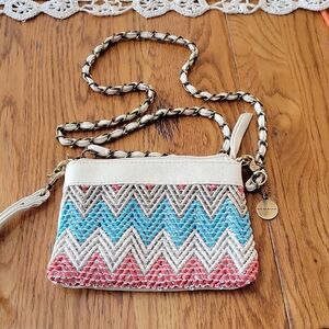 Big Buddha Cream and Blue Crossbody Bag with Chevron Pattern.  D